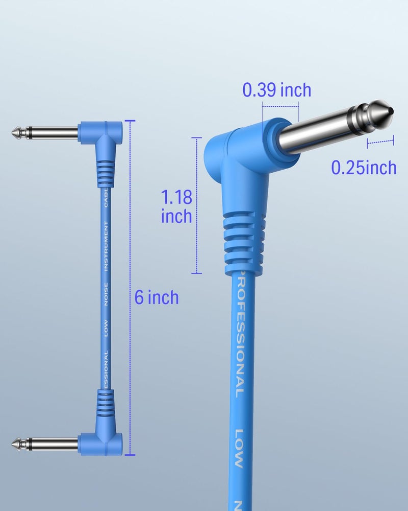 Donner 6 Inch Guitar Patch Colored Cable 6-Pack, TS 1/4" Right Angle to TS 1/4" Right Angle - Image 2